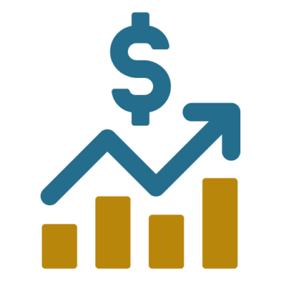A graphic symbolizing financial growth, featuring a rising bar chart with a dollar sign hovering above, indicating an increase in value or profit.