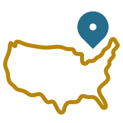 A simple illustration of the outline of the United States, drawn with a yellow line, and an additional blue symbol or icon placed next to it.