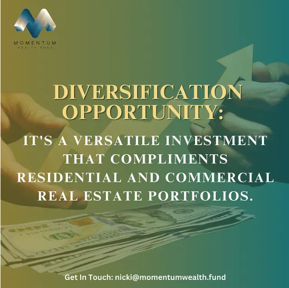 Graphic featuring hands exchanging money and an upward arrow, highlighting self-storage as a versatile investment that complements residential and commercial real estate portfolios.