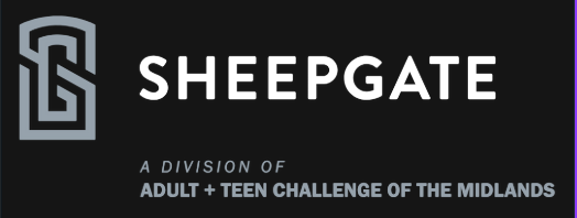 Logo of Sheepgate, a division of Adult + Teen Challenge of the Midlands. The logo features the word 'SHEEPGATE' in bold, modern font, with a stylized 'SG' symbol next to it."